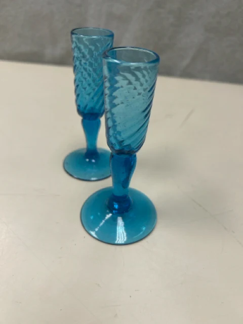 2 BLUE BLOWN GLASS CUPS