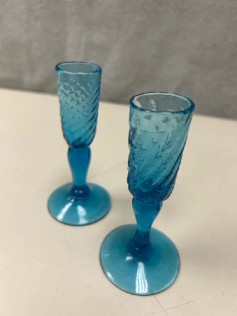 2 BLUE BLOWN GLASS CUPS