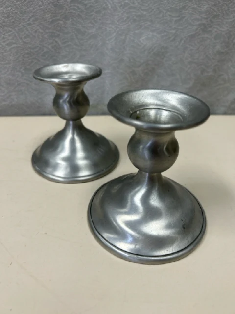 2 PEWTER SILVER CANDLE STANDS