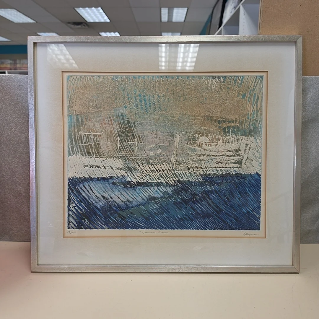 ABSTRACT BLUE TAN BOATS ART