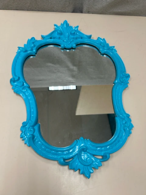 AQUA BLUE WOOD FRAMED MIRROR