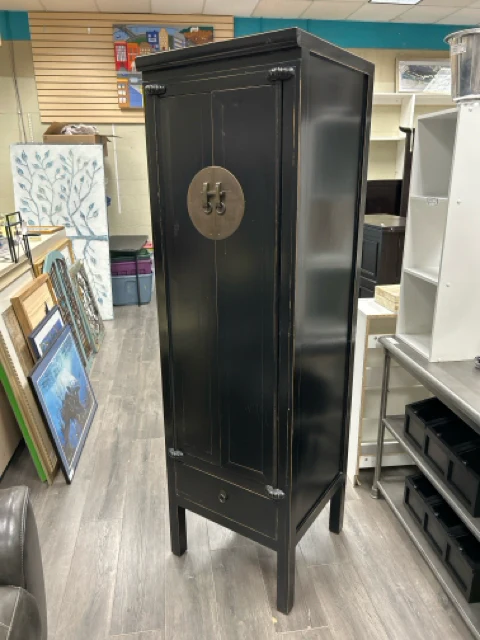 BLACK TALL NARROW ASIAN CABINET