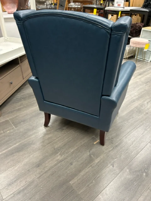 BLUE FAUX LEATHER NAILHEAD ARMCHAIR - Image 2