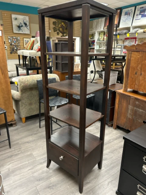 BROWN 4 TIER OPEN SHELF W/DRAWER