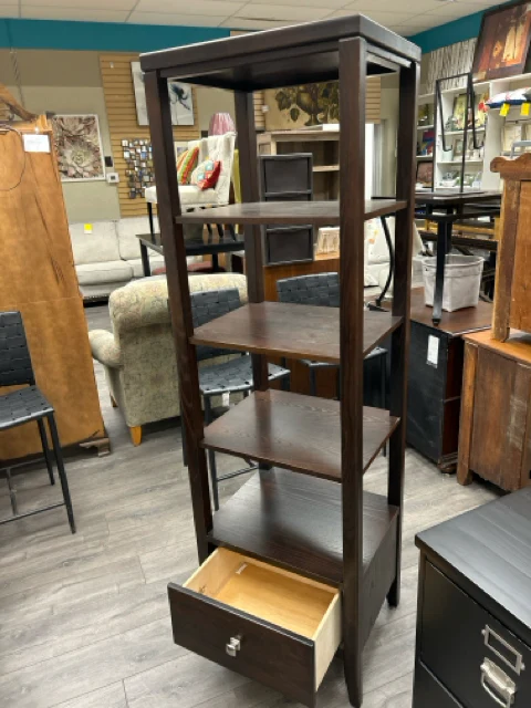 BROWN 4 TIER OPEN SHELF W/DRAWER - Image 2