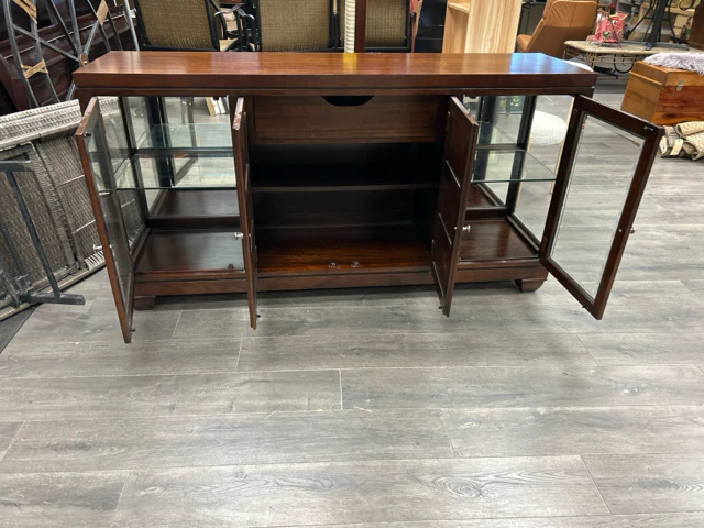 BROWN WOOD & GLASS BUFFET - Image 2