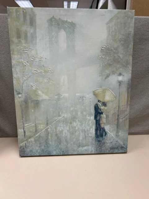 COUPLE IN RAIN W/UMBRELLA CANVAS