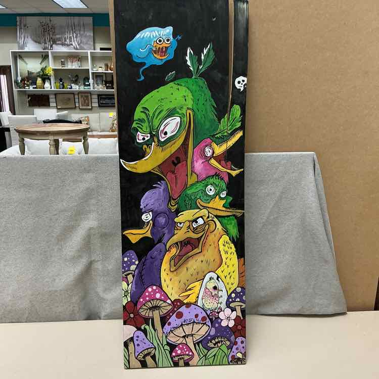 CRAZED DUCKS MUSHROOM ART ON WOOD