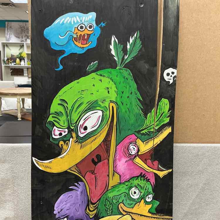 CRAZED DUCKS MUSHROOM ART ON WOOD - Image 3