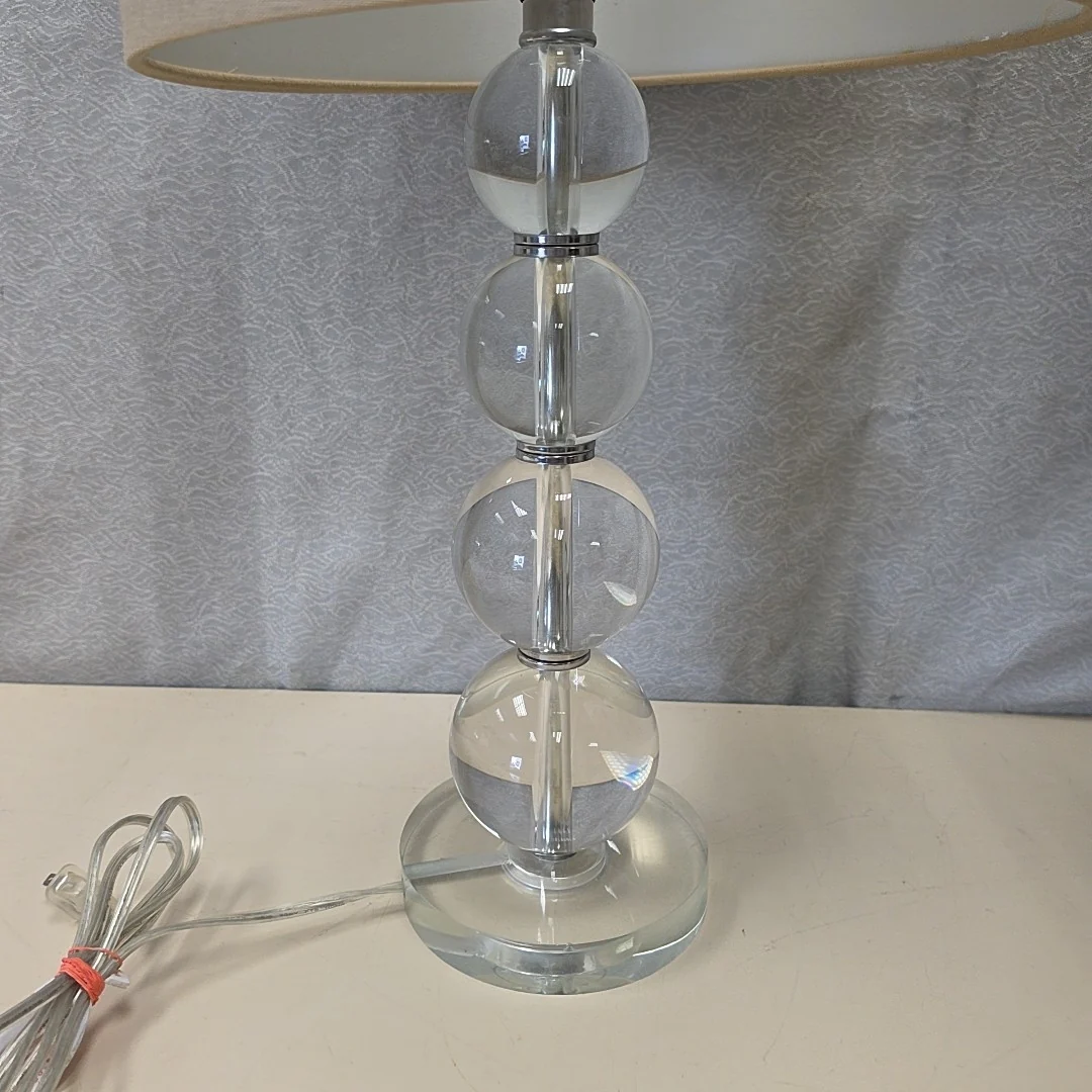 GLASS BALL LAMP/TAN SHADE - Image 2
