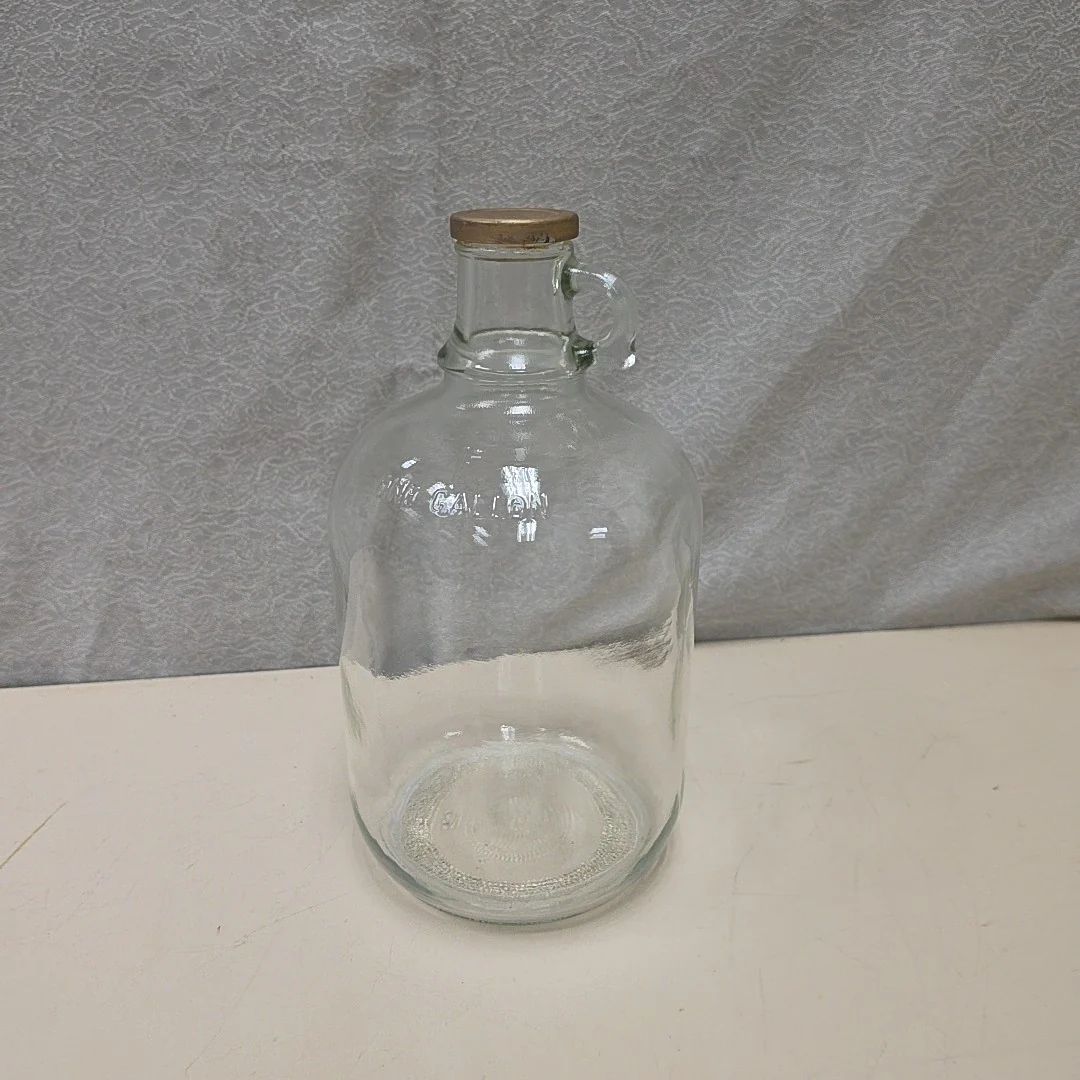 GLASS GALLON JUG W/GOLD CAP