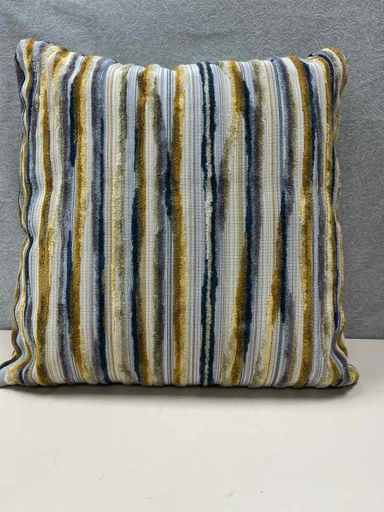 GOLD BLUE TAN STRIPED PILLOW