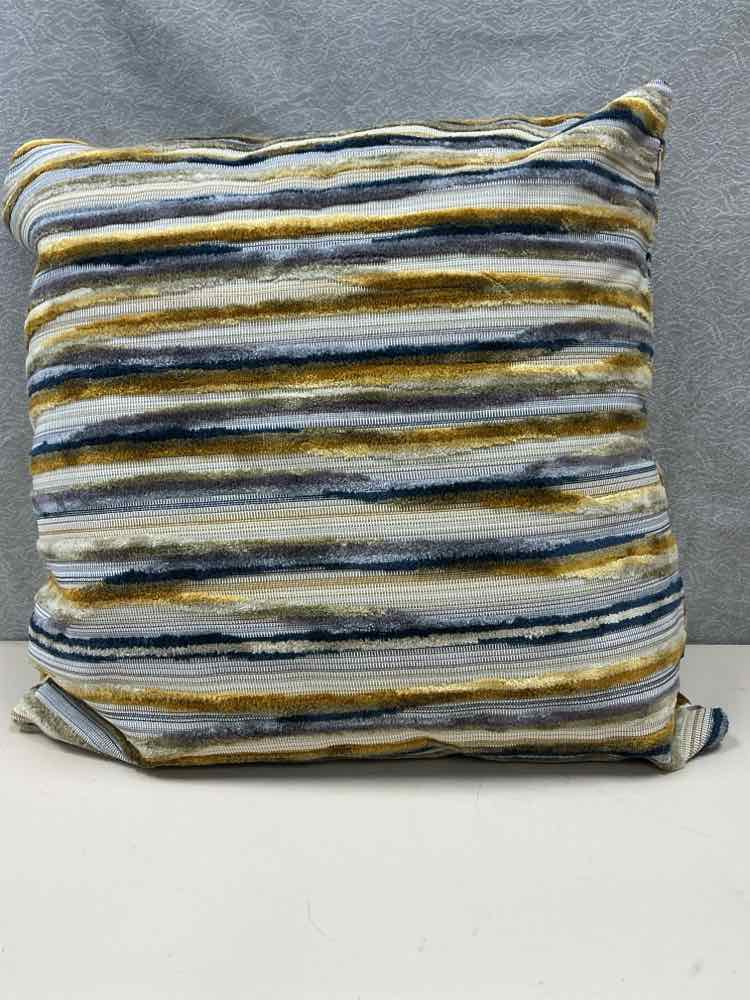 GOLD BLUE TAN STRIPED PILLOW