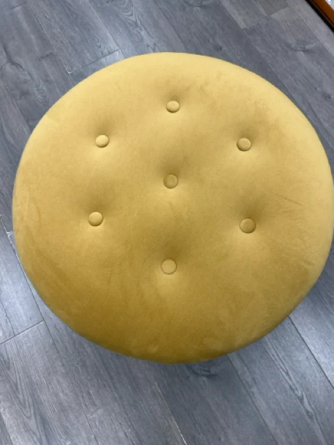 GOLD UPHOL OTTOMAN W/FRINGE - Image 2