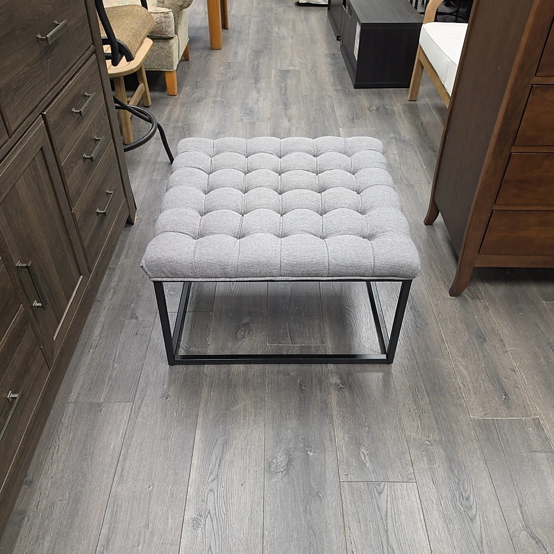 GRAY FABRIC/METAL FOOTSTOOL