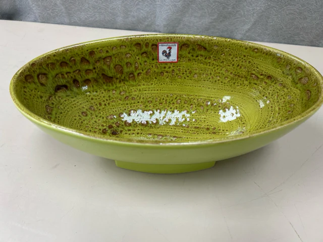 GREEN OVAL CERAMIC BOWL