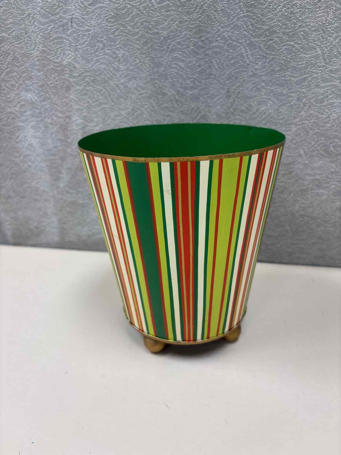 GREEN RED WHITE METAL VASE