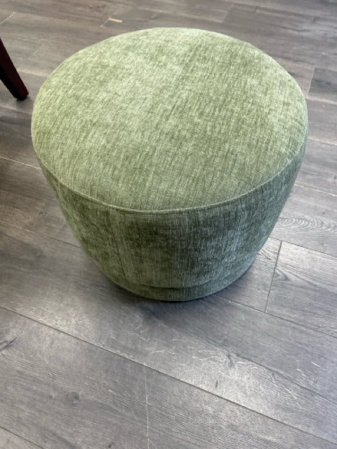 GREEN UPHOL ROUND OTTOMAN