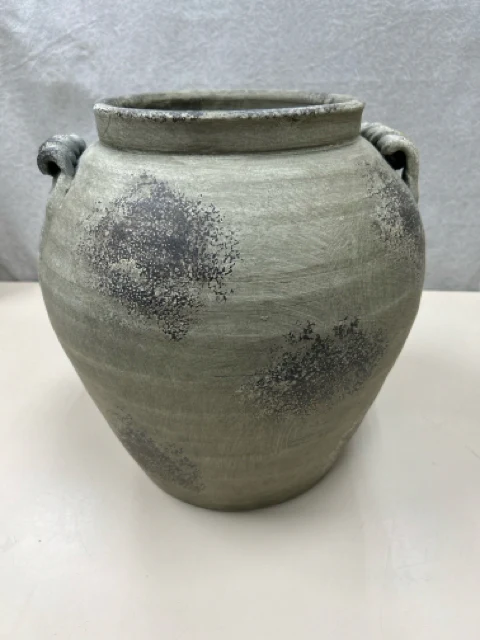 GREY BROWN CERAMIC VASE W/HANDLES