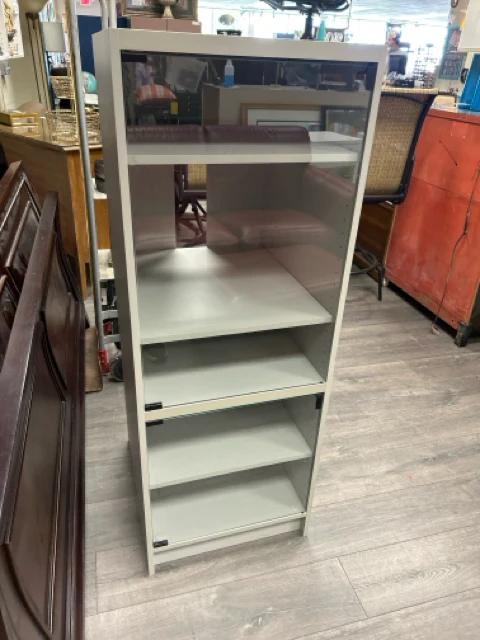 GREY WOOD GLASS FRONT CABINET
