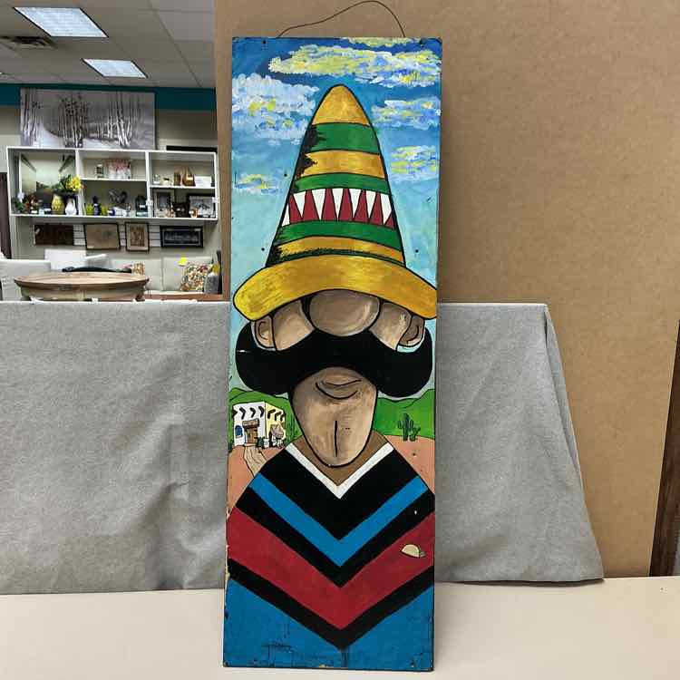 MAN W/SOMBRERO ART ON WOOD