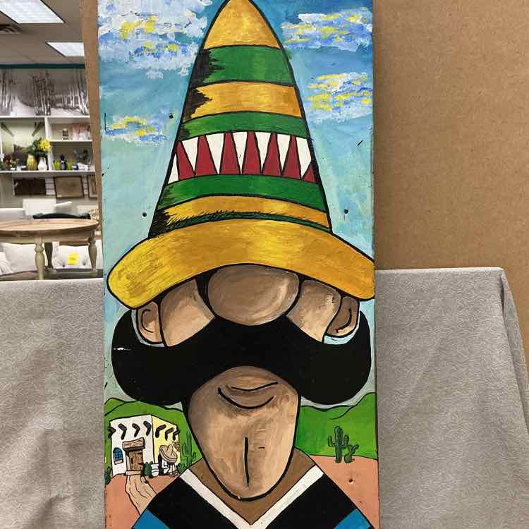MAN W/SOMBRERO ART ON WOOD - Image 2