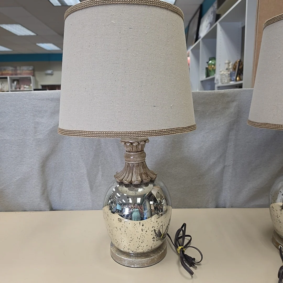 MERCURY GLASS LAMP TAN SHADE