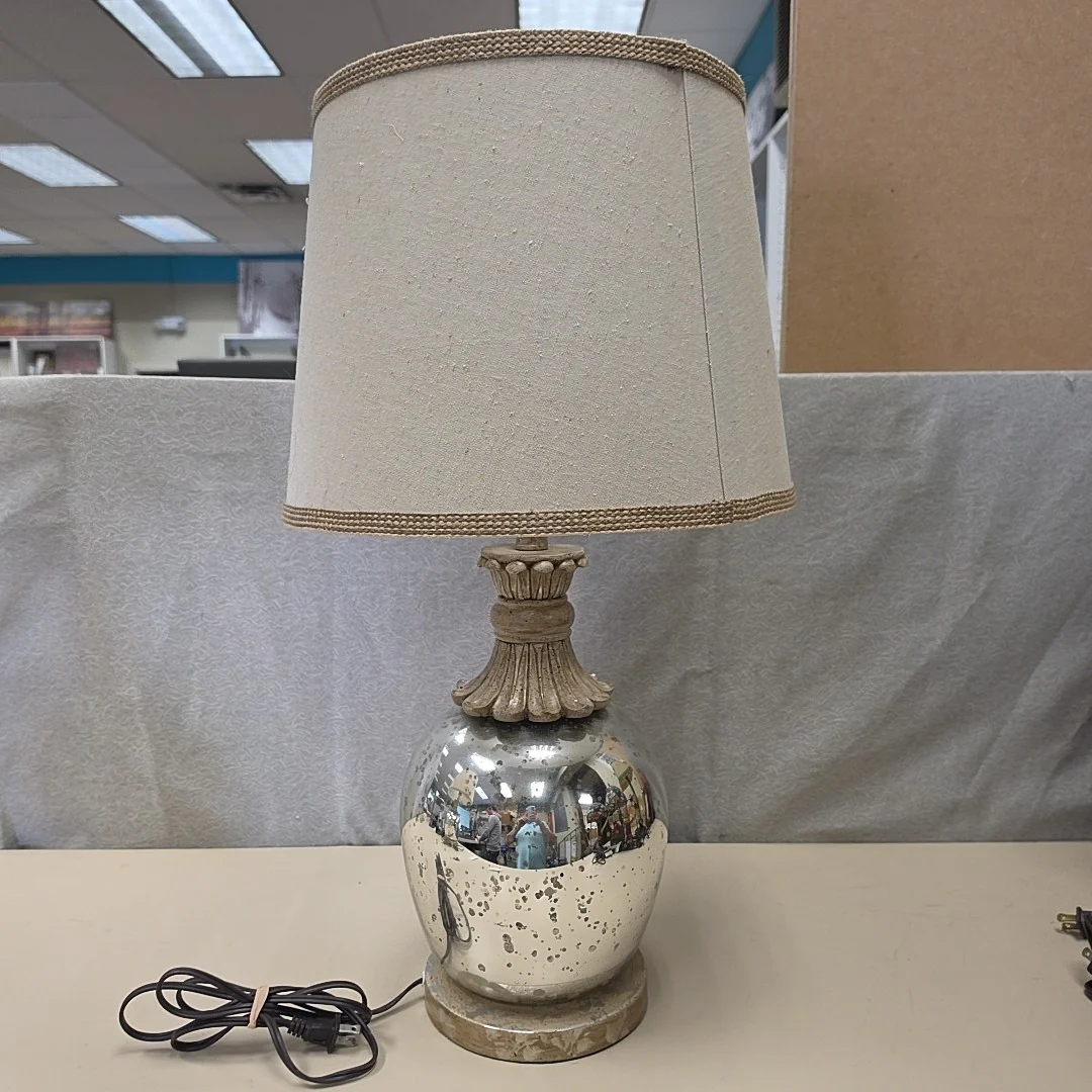 MERCURY GLASS LAMP TAN SHADE