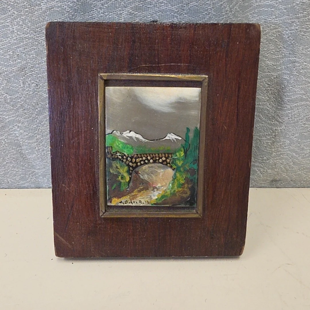 MOUNTAIN RANGE PAINTED ON WOOD SMALL ART