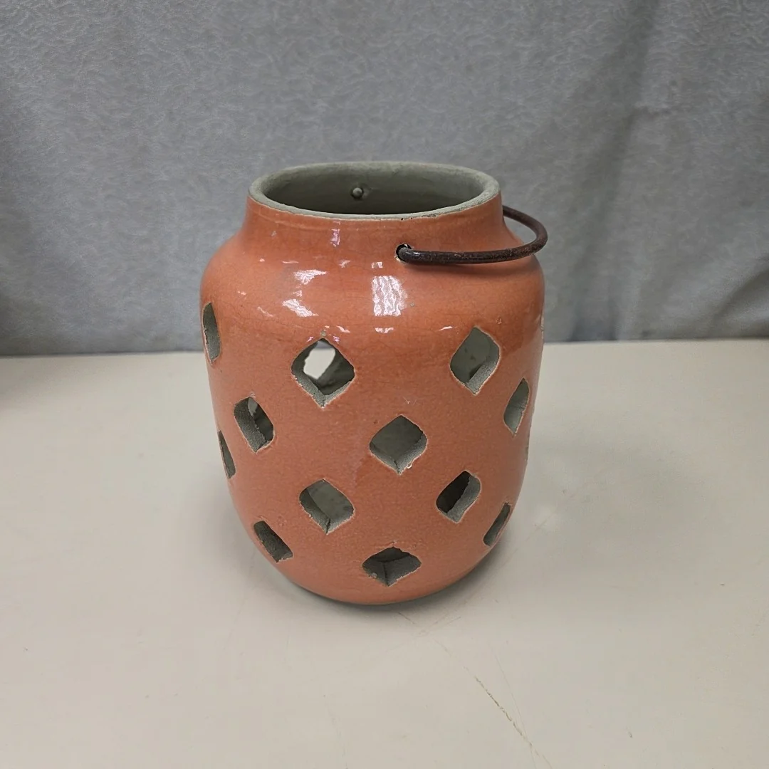 ORANGE CERAMIC CUT OUT LANTERN