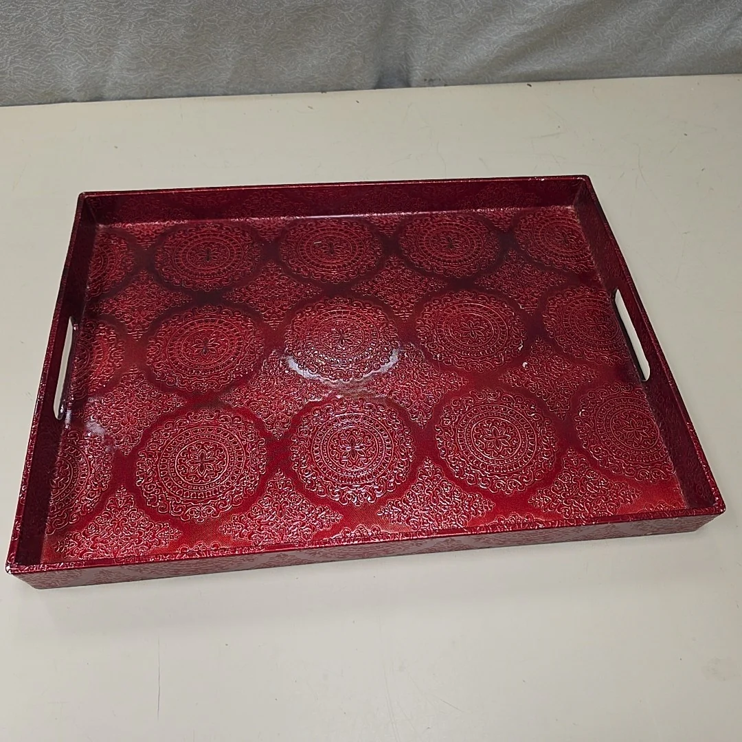 ORNATE RED SERVING TRAY
