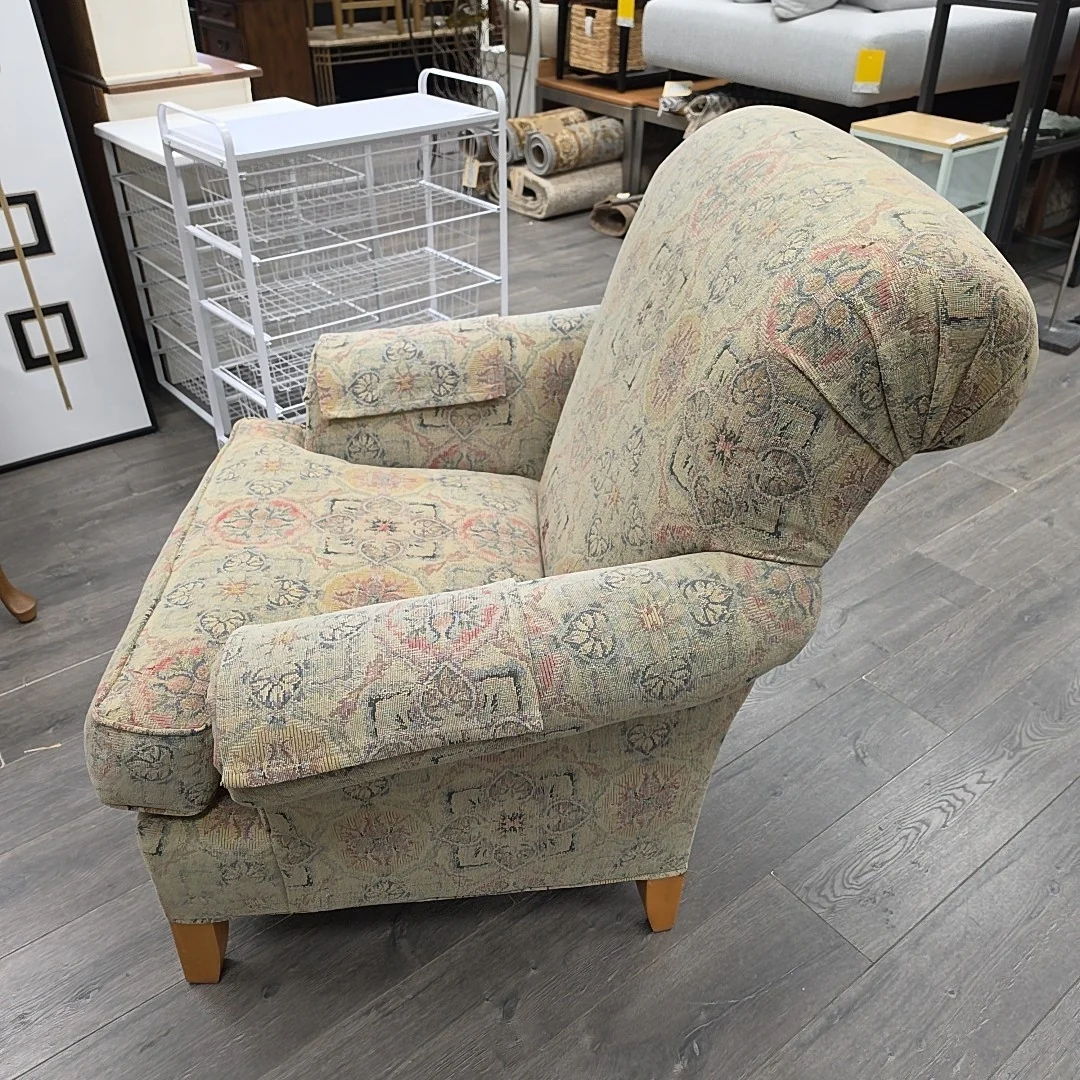 PINK BLUE TAN UPHOL ARMCHAIR - Image 2