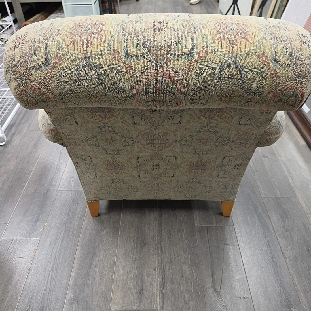 PINK BLUE TAN UPHOL ARMCHAIR - Image 3