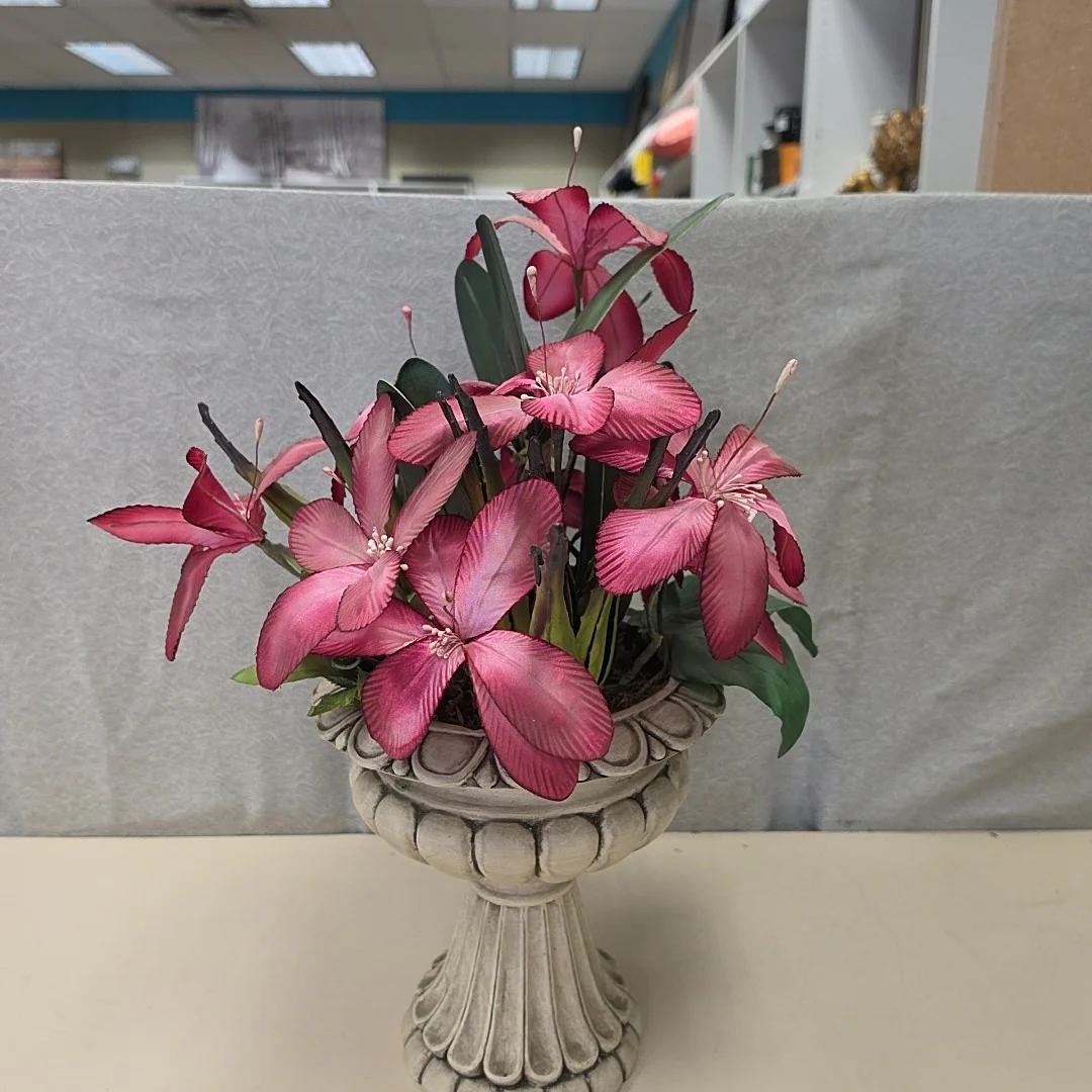 PINK FLOWERS IN Pedestal PLANTER - Image 2