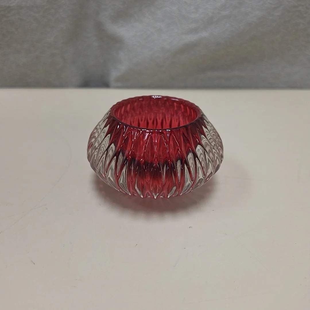 RED RIDGED CANDLE HOLDER