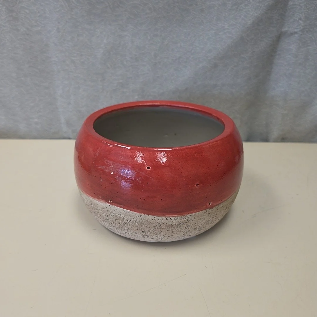 RED TAN ROUND CERAMIC BOWL