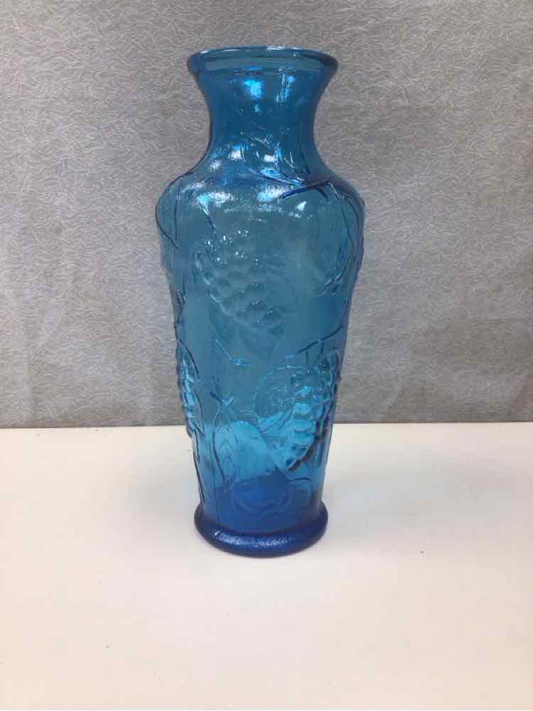 TALL BLUE GLASS GRAPES VASE