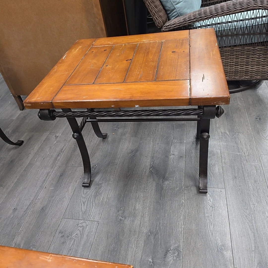 TALL BROWN WOOD/METAL END TABLE - Image 2
