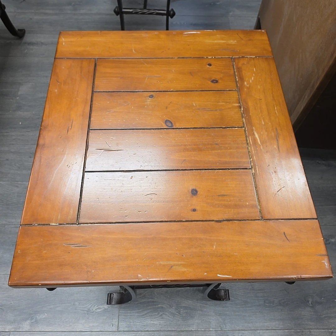 TALL BROWN WOOD/METAL END TABLE - Image 3