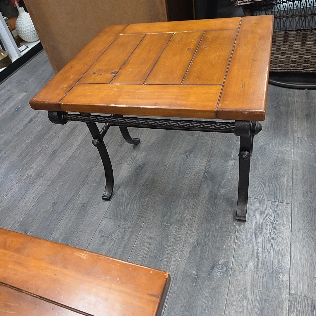TALL BROWN WOOD/METAL END TABLE - Image 2