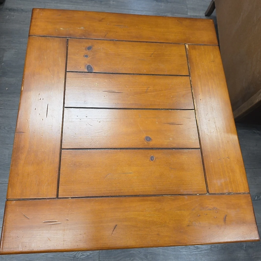 TALL BROWN WOOD/METAL END TABLE - Image 3