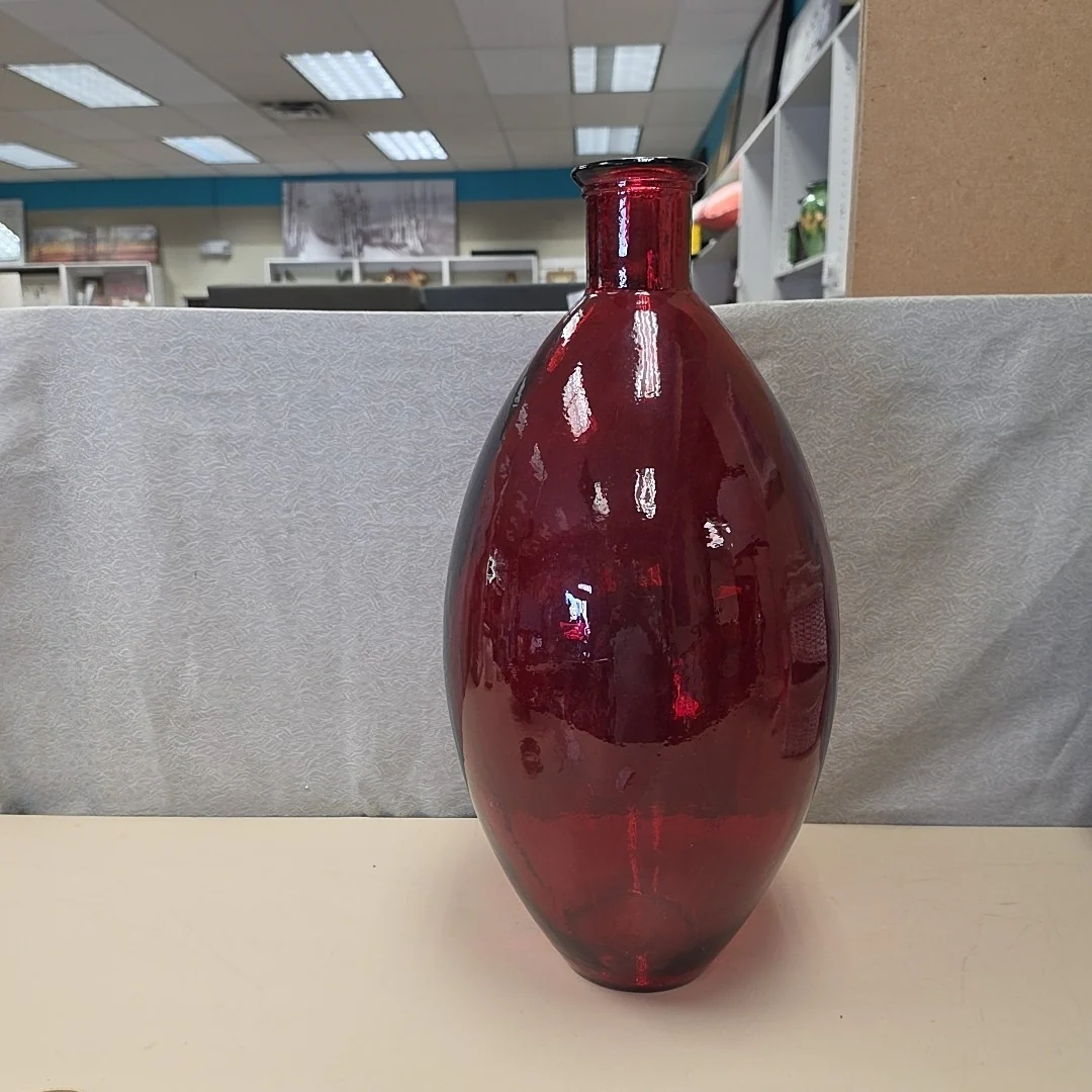 TALL RED GLASS VASE