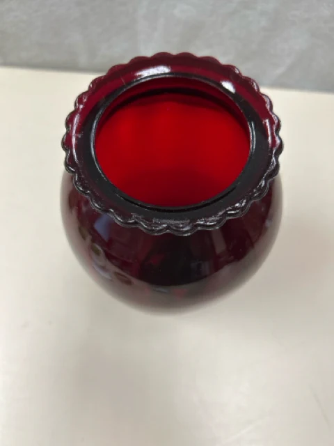 TALL RED GLASS VASE RIPPLE TOP - Image 2