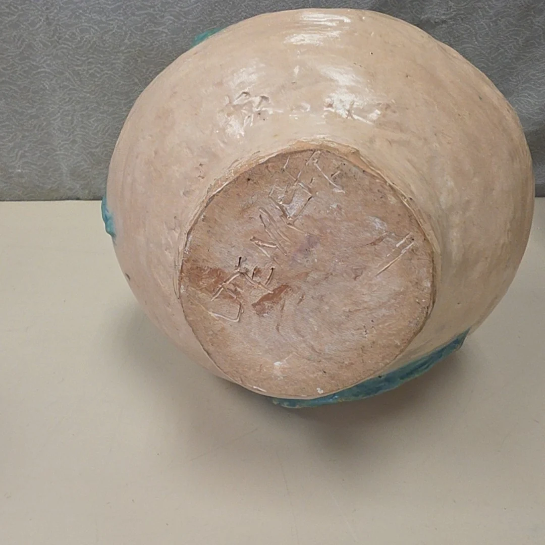 TAN BLUE ABSTRACT CERAMIC VASE - Image 2