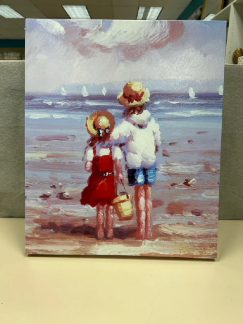 TWO KIDS ON BEACH ART ON CANVAS