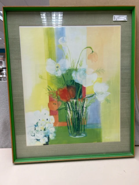 VINTAGE FLORAL ART IN GREEN FRAME