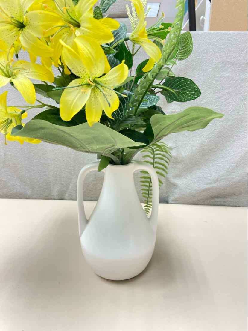 WHITE VASE W/YELLOW FLOWERS
